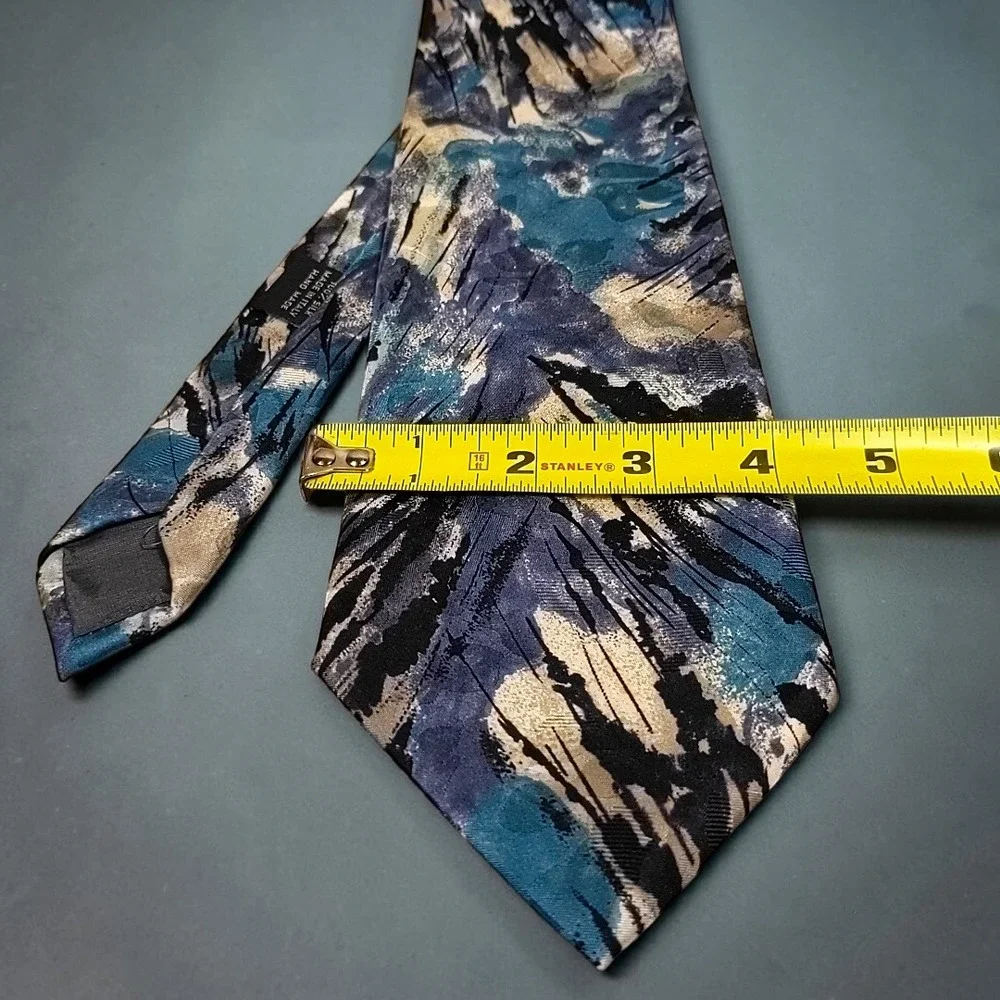 Stefano Milano 100% Silk Tie Vintage Abstract Painterly Pattern Blue Grey Italy‎